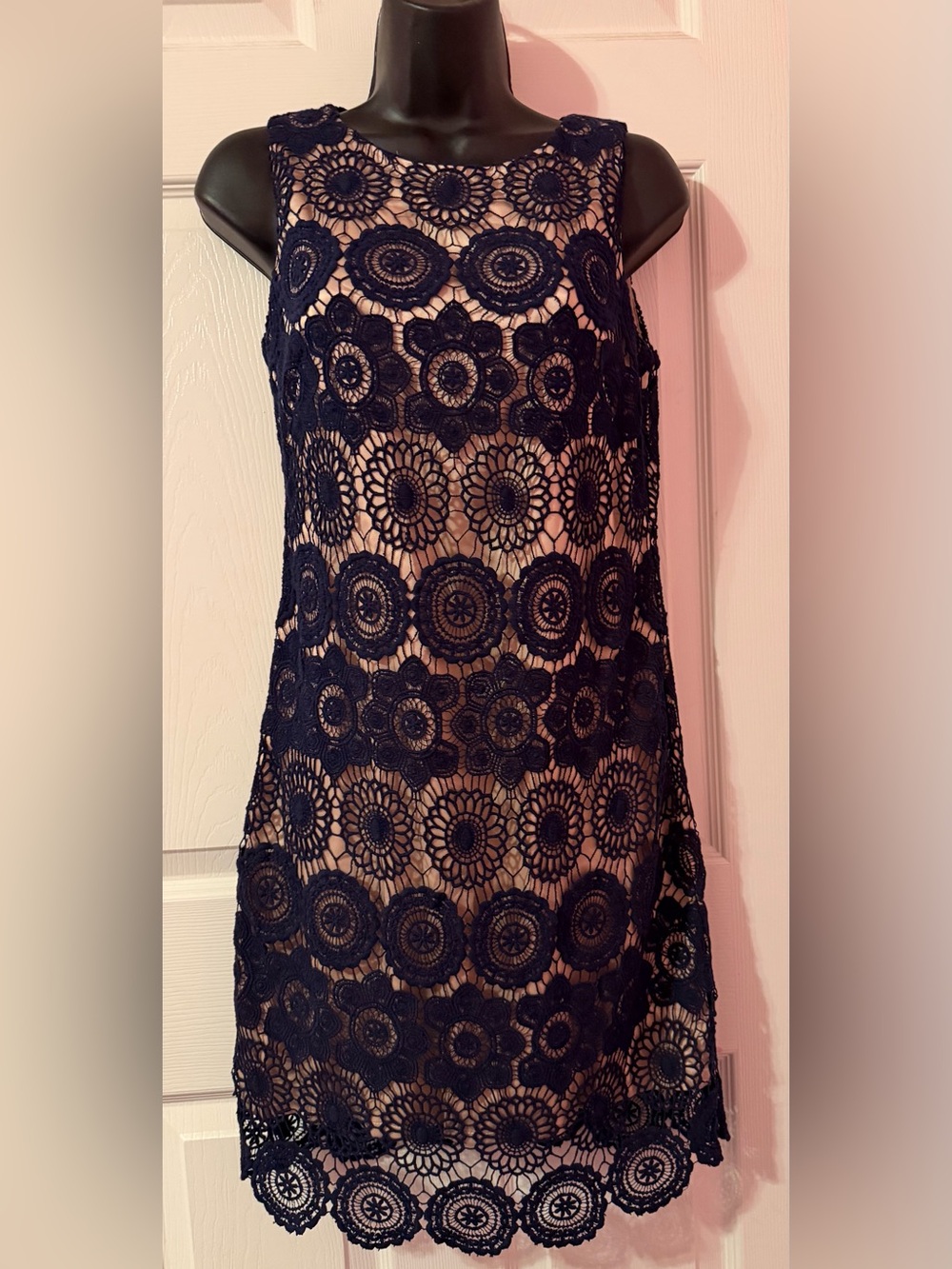 Eliza J Navy Crochet Lace Midi Dress